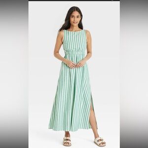 Universal Thread Green and White maxi A-line dress large NWT